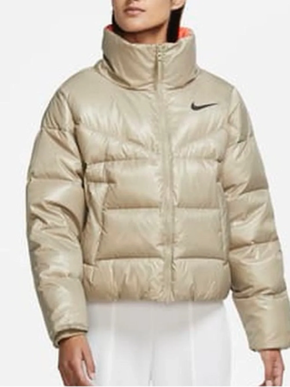 Nike NSW Down Fill Puffer Jacket Full Zip Tan Womens U.S. XL